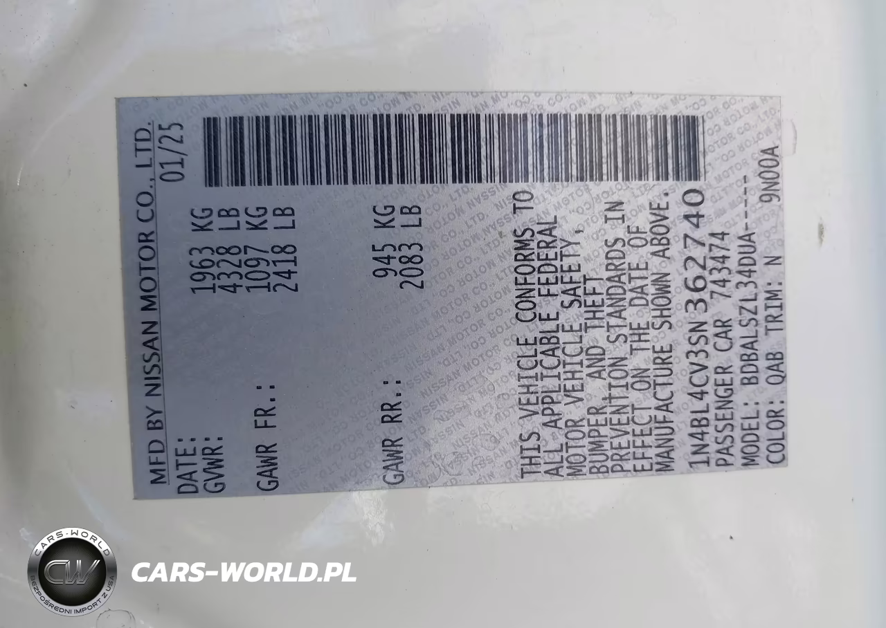 2025 Nissan Altima Sr Fwd VIN:1N4BL4CV3SN362740 - 9
