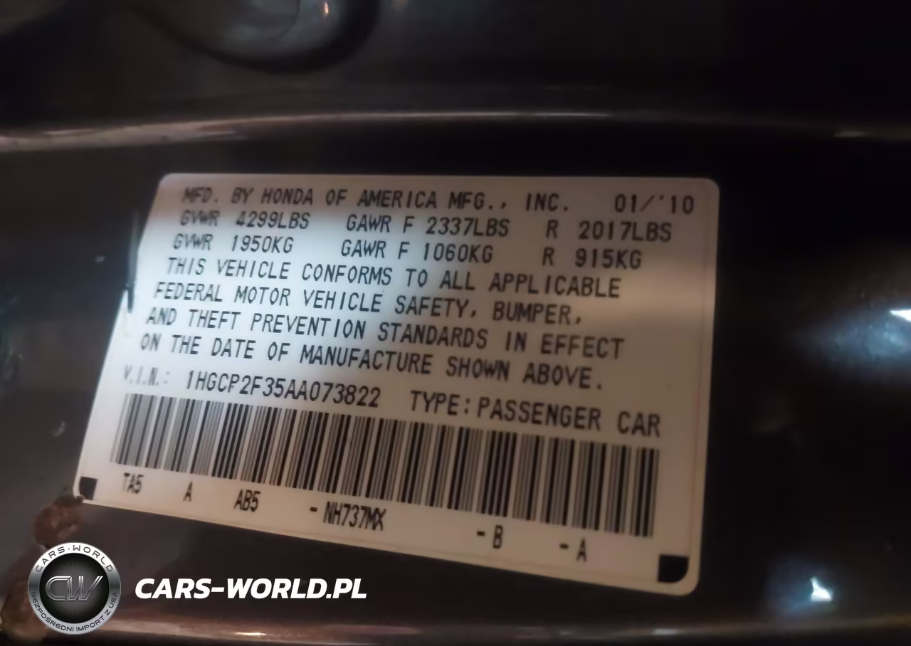 2010 Honda Accord 2.4 Lx VIN:1HGCP2F35AA073822 - 9