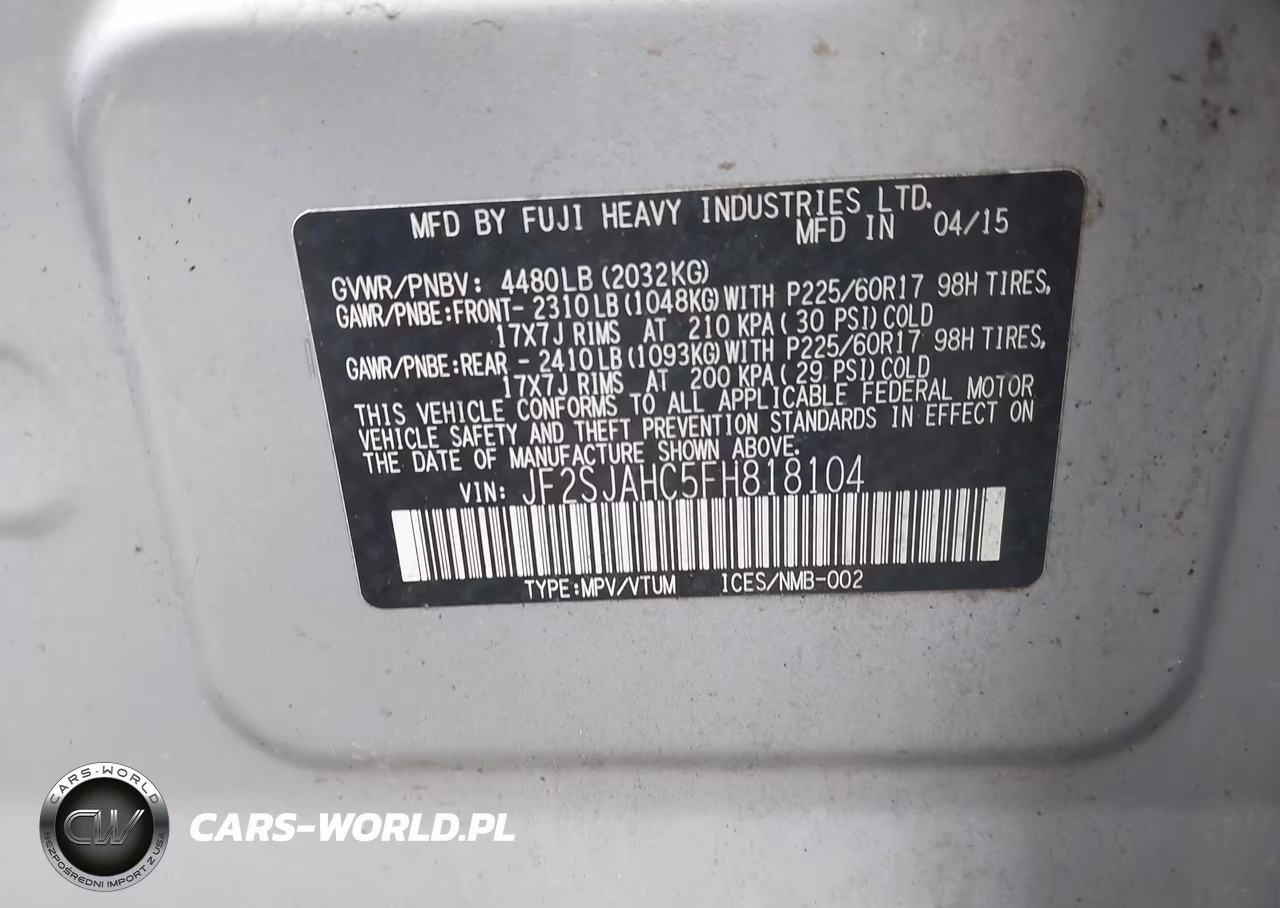 2015 Subaru Forester 2.5I Limited VIN:JF2SJAHC5FH818104 - 9