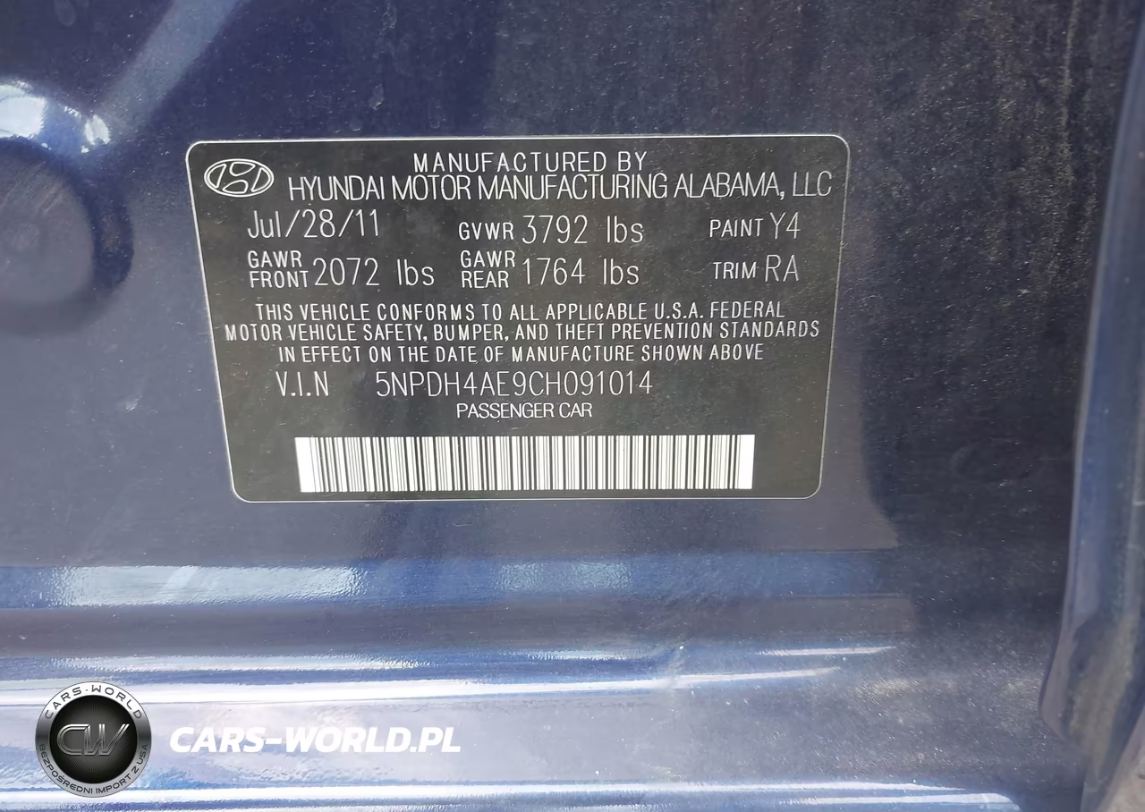 2012 Hyundai Elantra Limited VIN:5NPDH4AE9CH091014 - 9