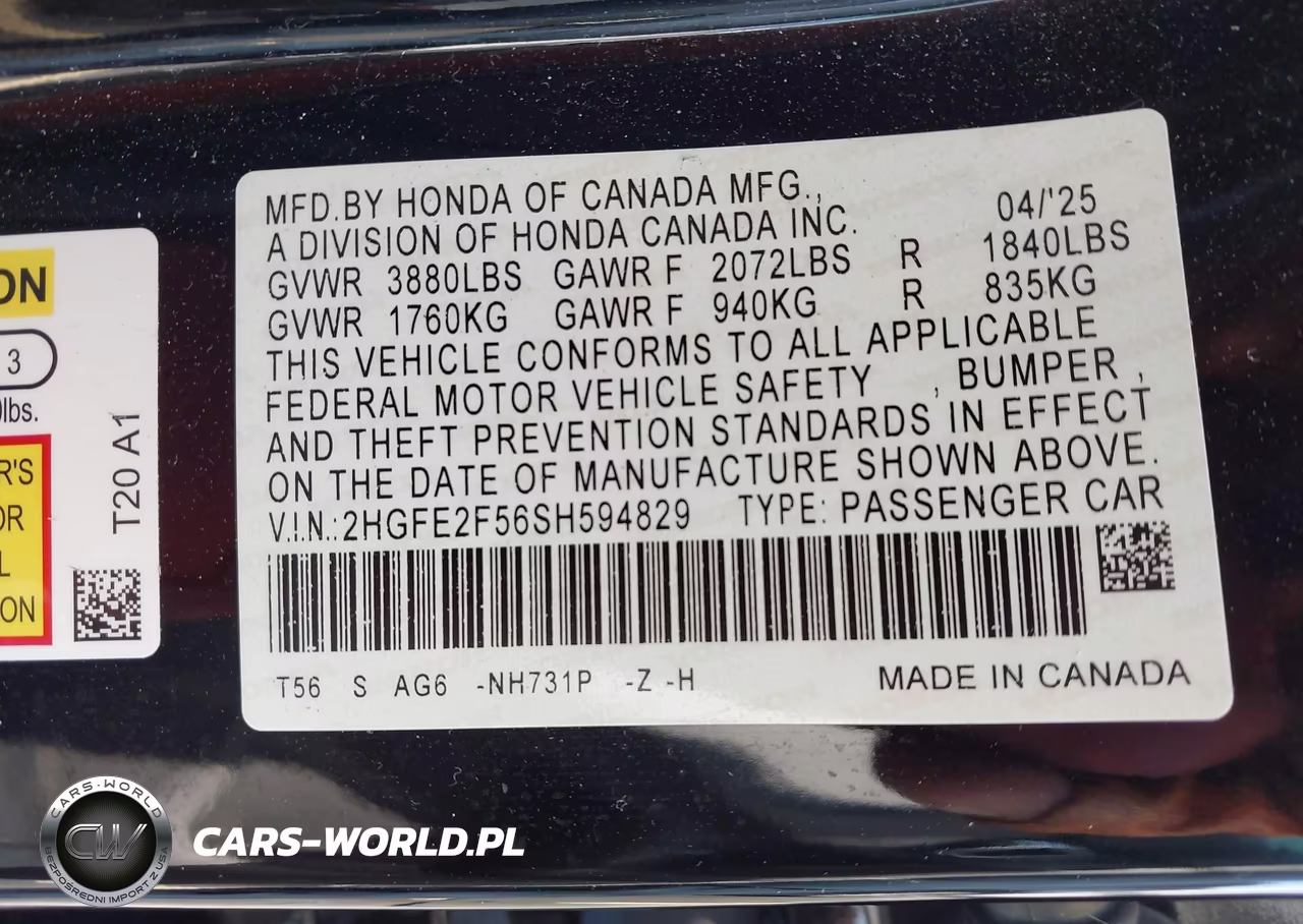 2025 Honda Civic Sport VIN:2HGFE2F56SH594829 - 9