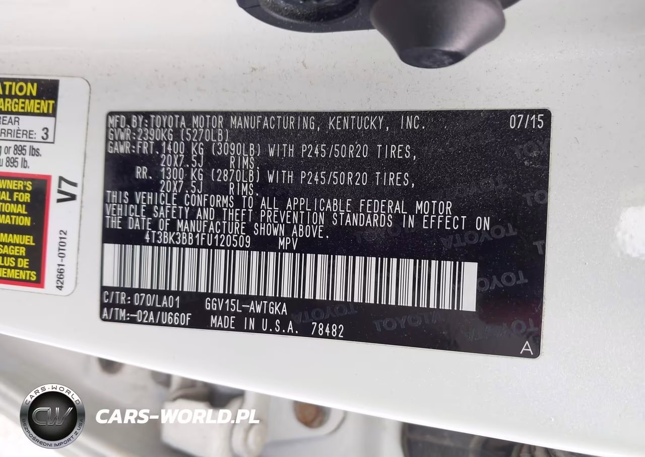 2015 Toyota Venza Limited V6 VIN:4T3BK3BB1FU120509 - 9