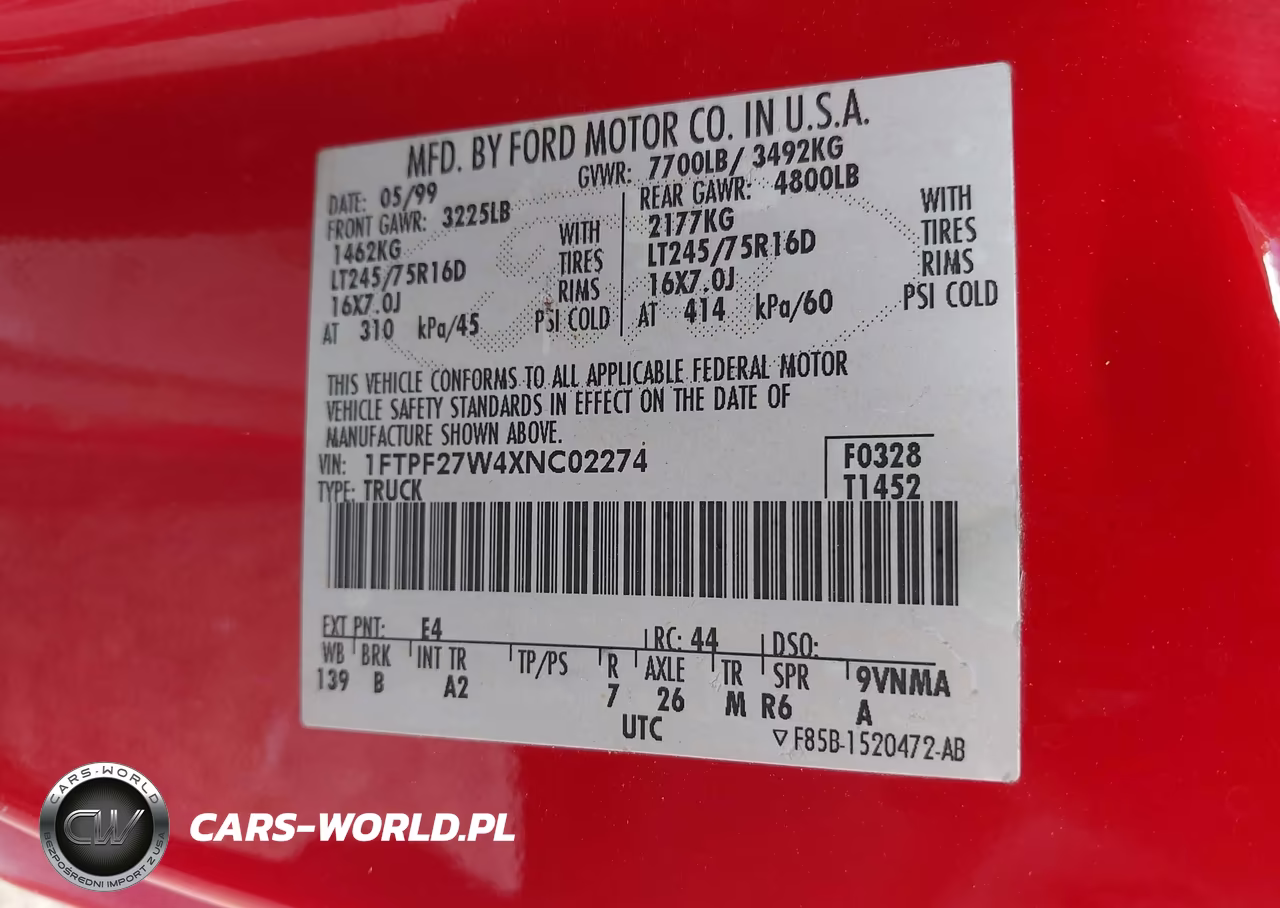 1999 Ford F-250 Lariat-Work Series-Xl-Xlt VIN:1FTPF27W4XNC02274 - 9