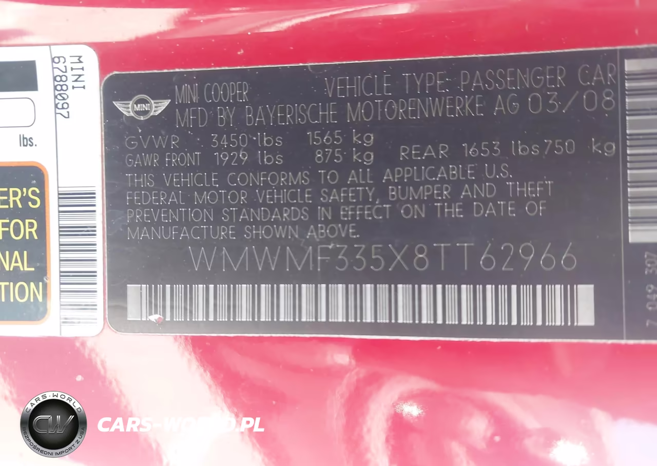 2008 Mini Cooper VIN:WMWMF335X8TT62966 - 9