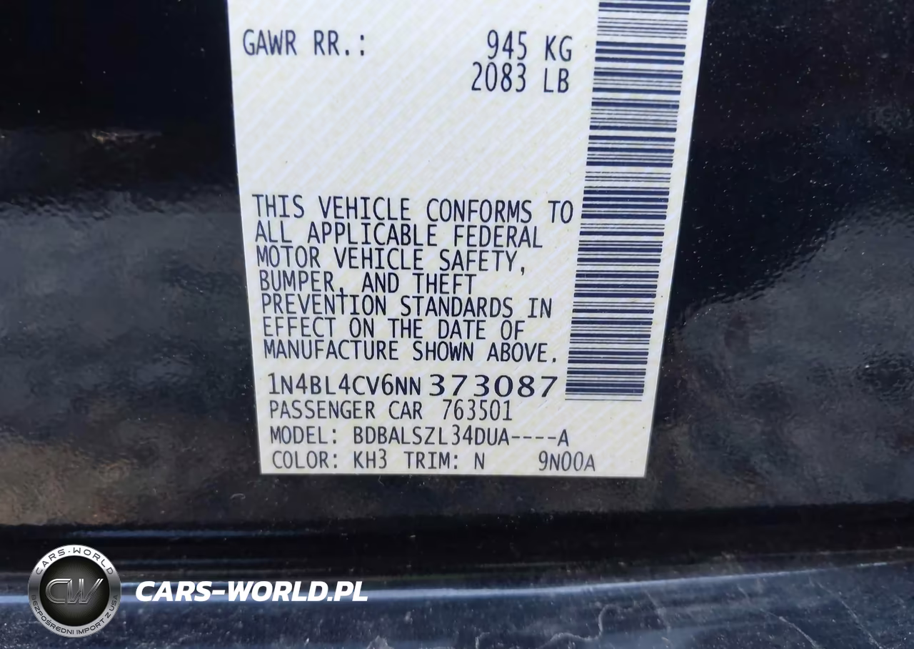 2022 Nissan Altima Sr Fwd VIN:1N4BL4CV6NN373087 - 9