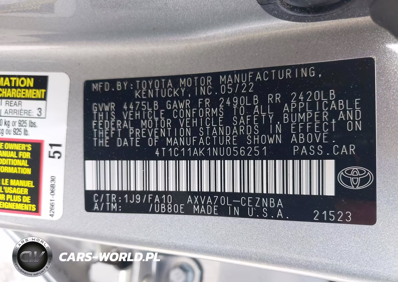 2022 Toyota Camry Le VIN:4T1C11AK1NU056251 - 9