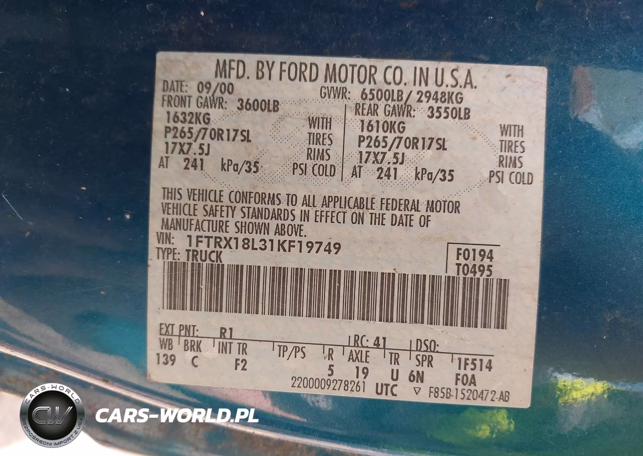 2001 Ford F-150 Lariat-Xl-Xlt VIN:1FTRX18L31KF19749 - 9