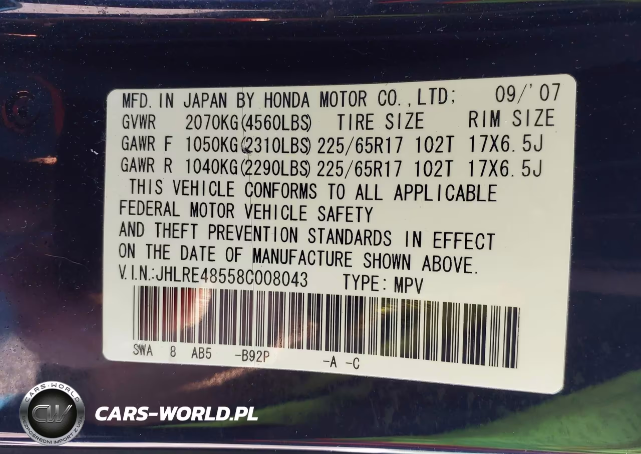 2008 Honda Cr-V Ex VIN:JHLRE48558C008043 - 9