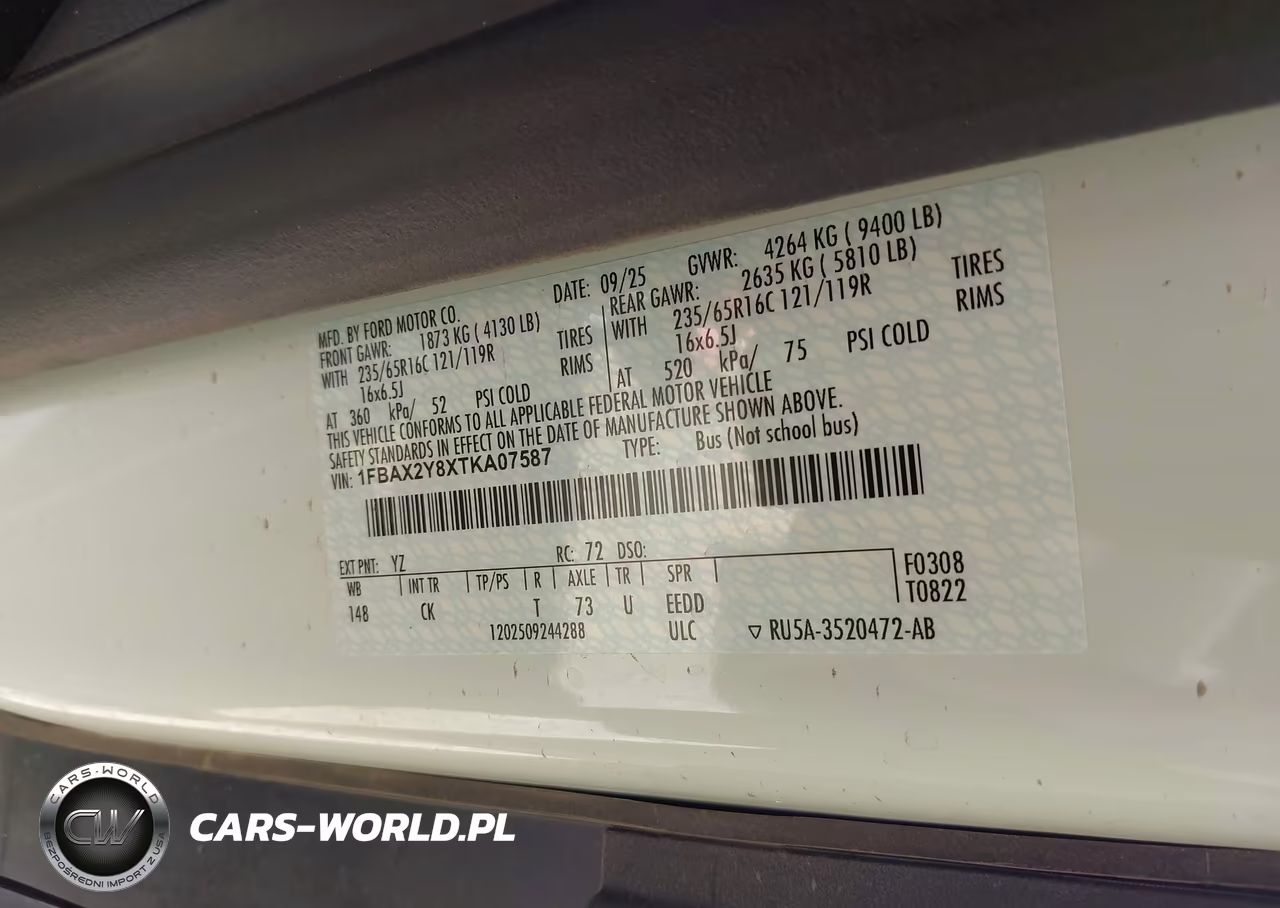 2026 Ford Transit-350 Passenger Van Xl-Xlt VIN:1FBAX2Y8XTKA07587 - 9