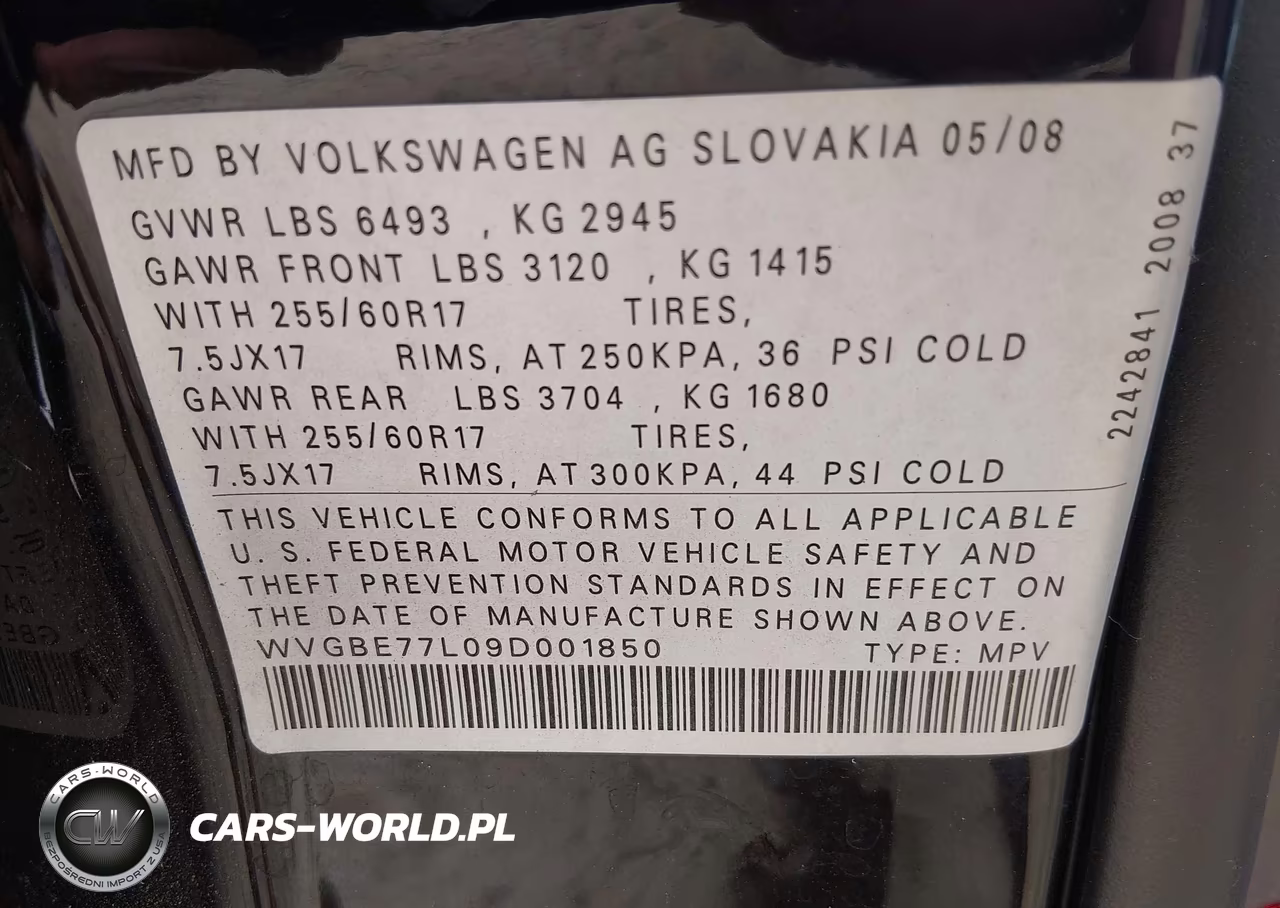 2009 Volkswagen Touareg 2 Vr6 Fsi VIN:WVGBE77L09D001850 - 9