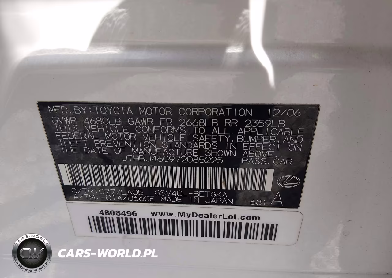 2007 Lexus Es 350 VIN:JTHBJ46G972085225 - 9