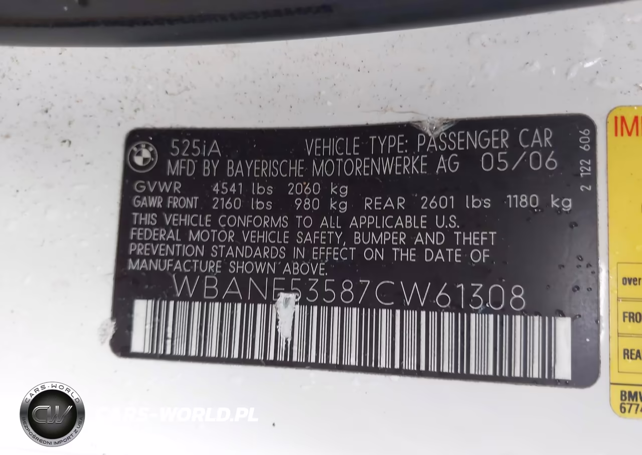 2007 BMW 525I VIN:WBANE53587CW61308 - 9