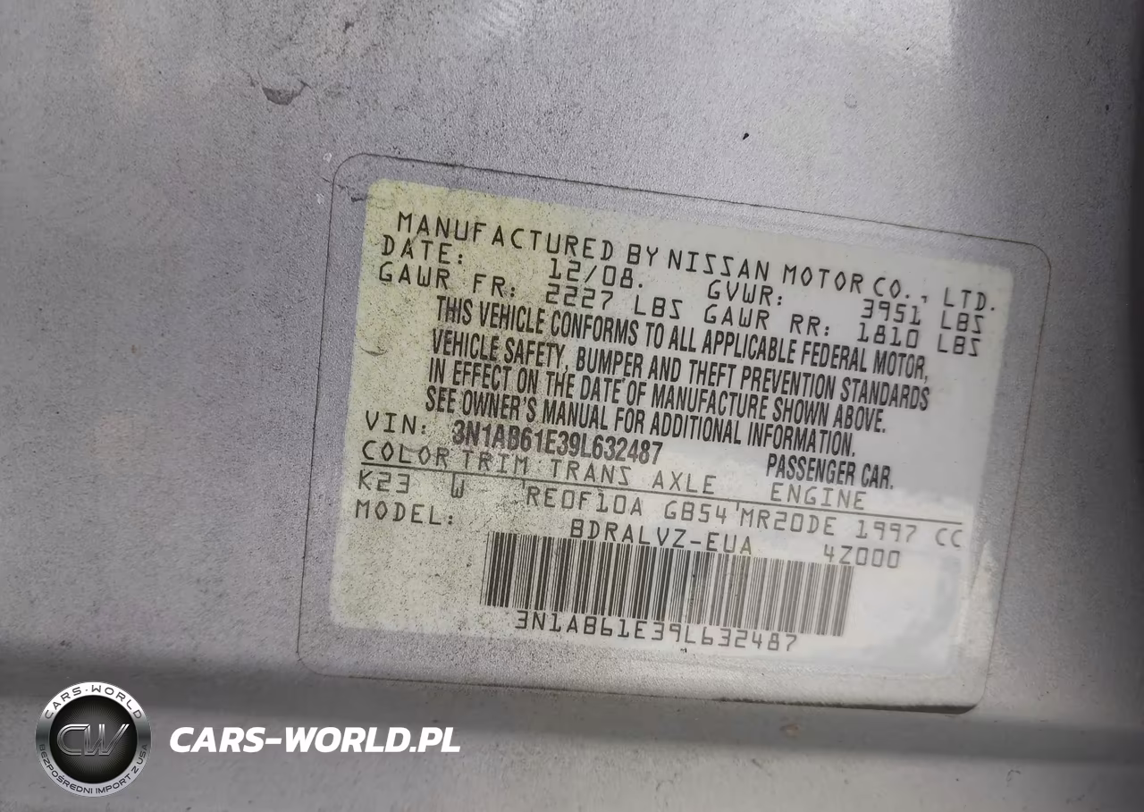 2009 Nissan Sentra 2.0Sl VIN:3N1AB61E39L632487 - 9