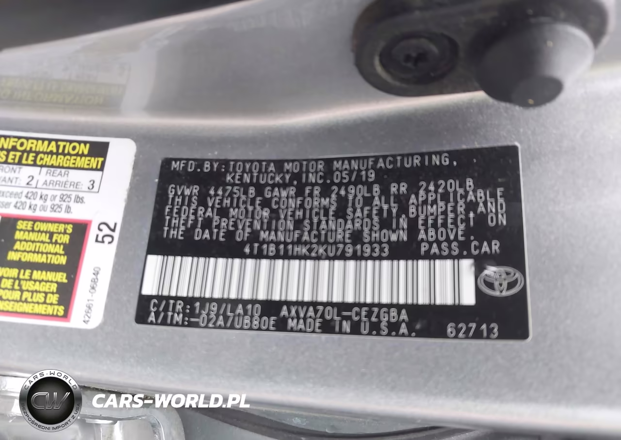 2019 Toyota Camry Xle VIN:4T1B11HK2KU791933 - 9