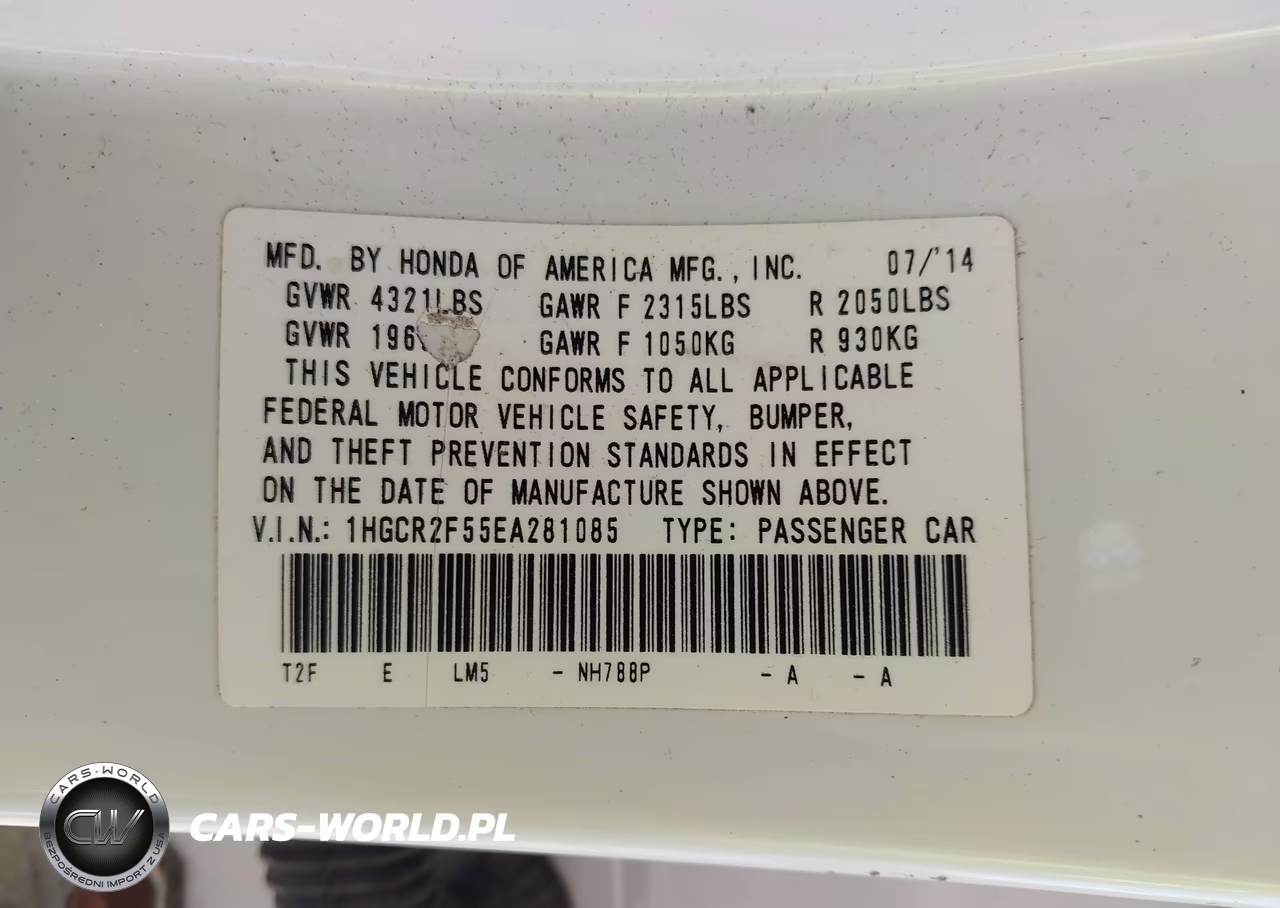 2014 Honda Accord Sport VIN:1HGCR2F55EA281085 - 9