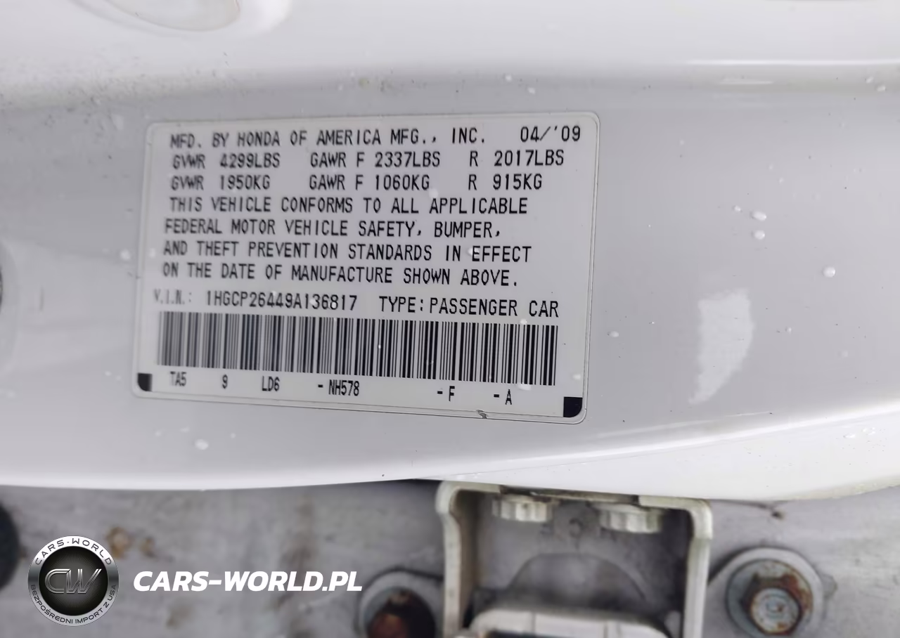 2009 Honda Accord 2.4 Lx-P VIN:1HGCP26449A136817 - 9