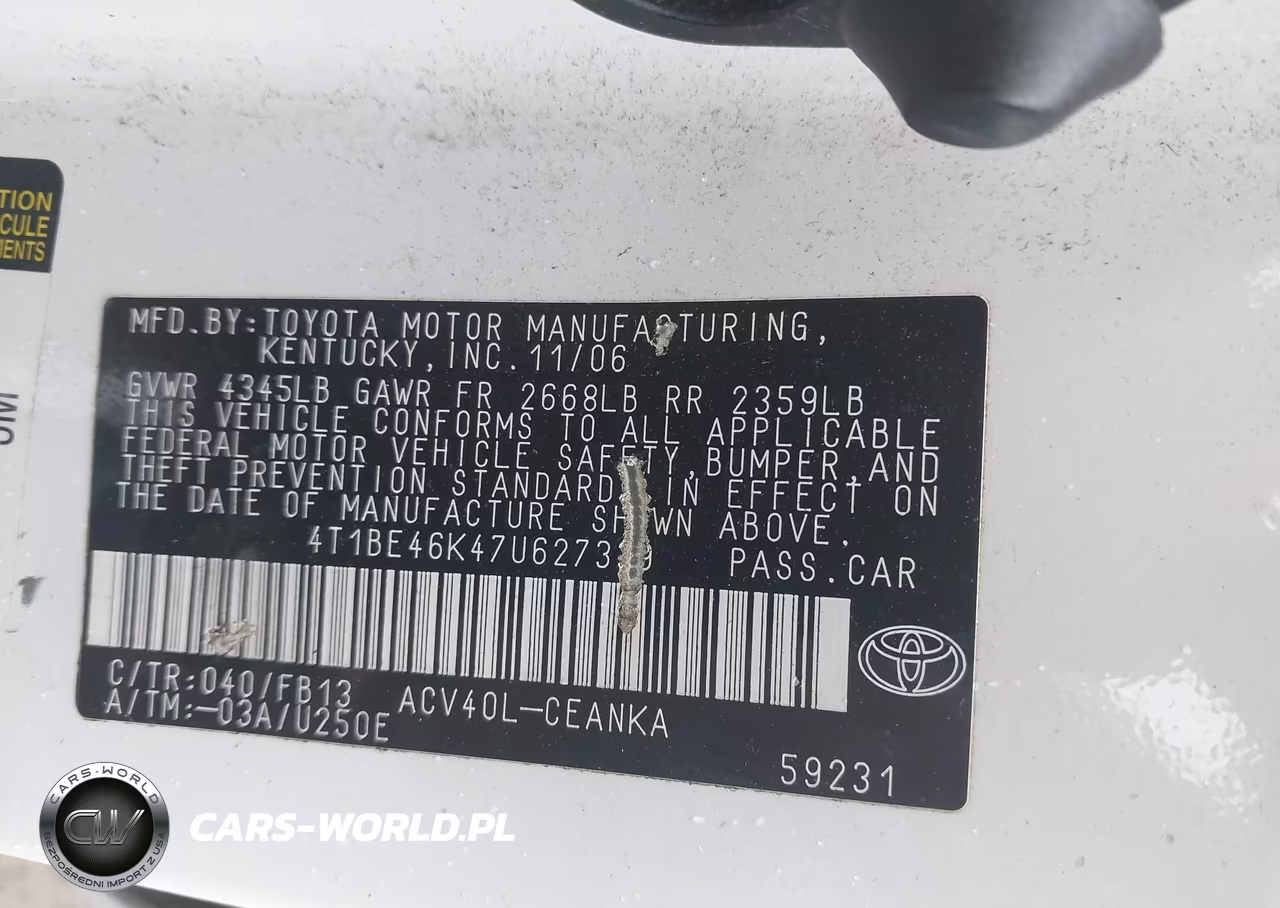 2007 Toyota Camry Le VIN:4T1BE46K47U627339 - 9