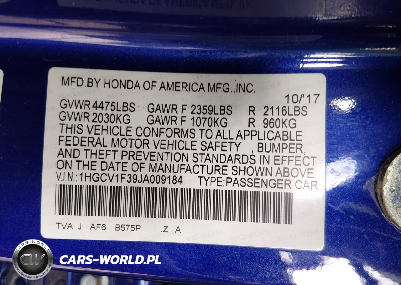 2018 Honda Accord Sport VIN:1HGCV1F39JA009184 - 9