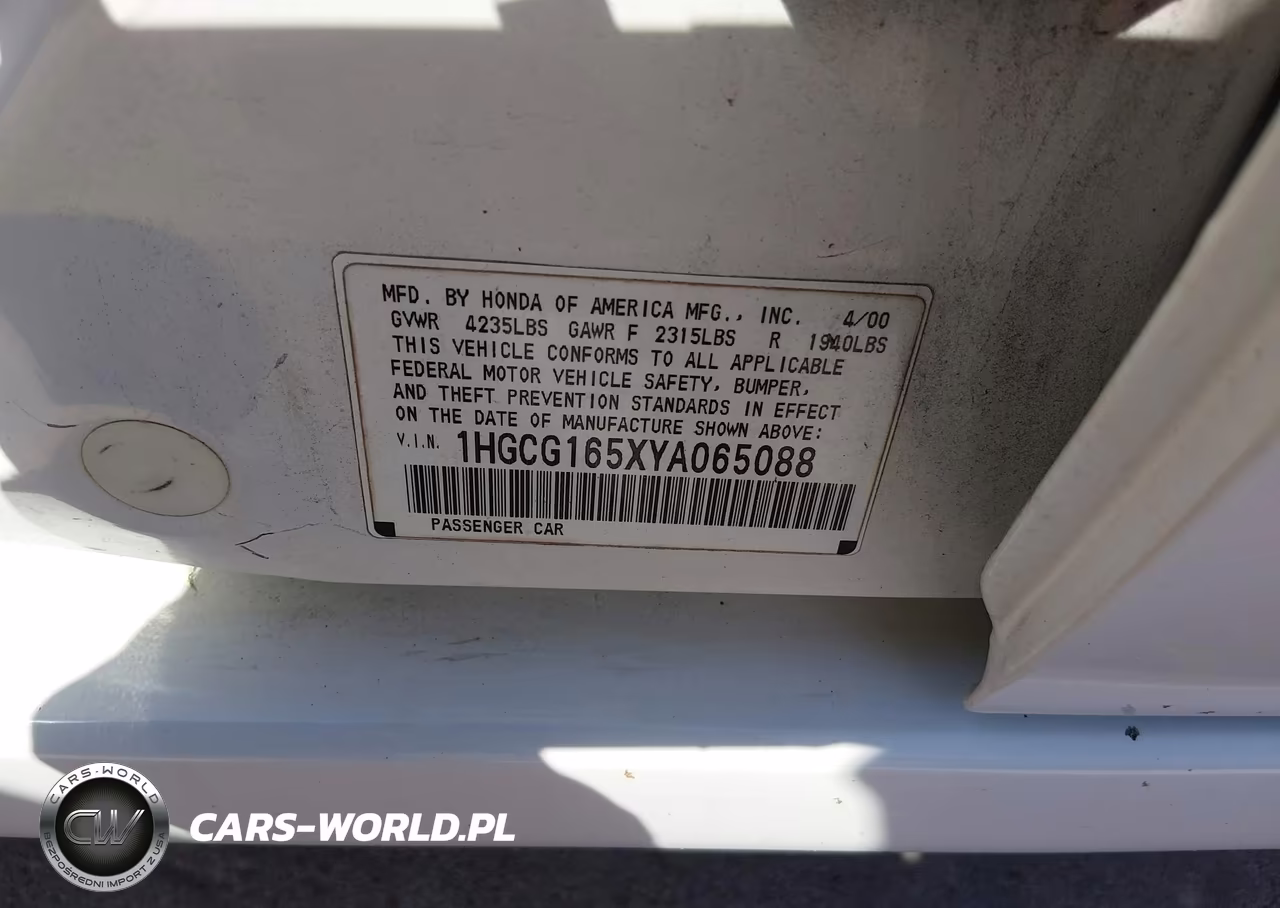 2000 Honda Accord 3.0 Ex VIN:1HGCG165XYA065088 - 9