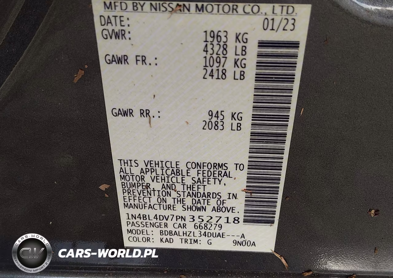 2023 Nissan Altima Sv Fwd VIN:1N4BL4DV7PN352718 - 9