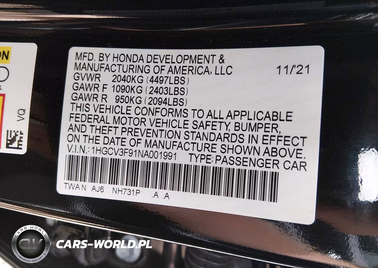 2022 Honda Accord Hybrid Touring VIN:1HGCV3F91NA001991 - 9