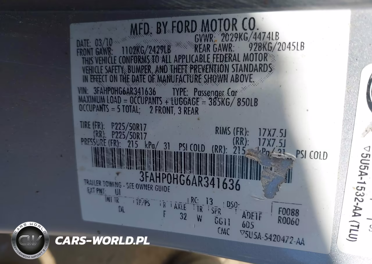 2010 Ford Fusion Se VIN:3FAHP0HG6AR341636 - 9