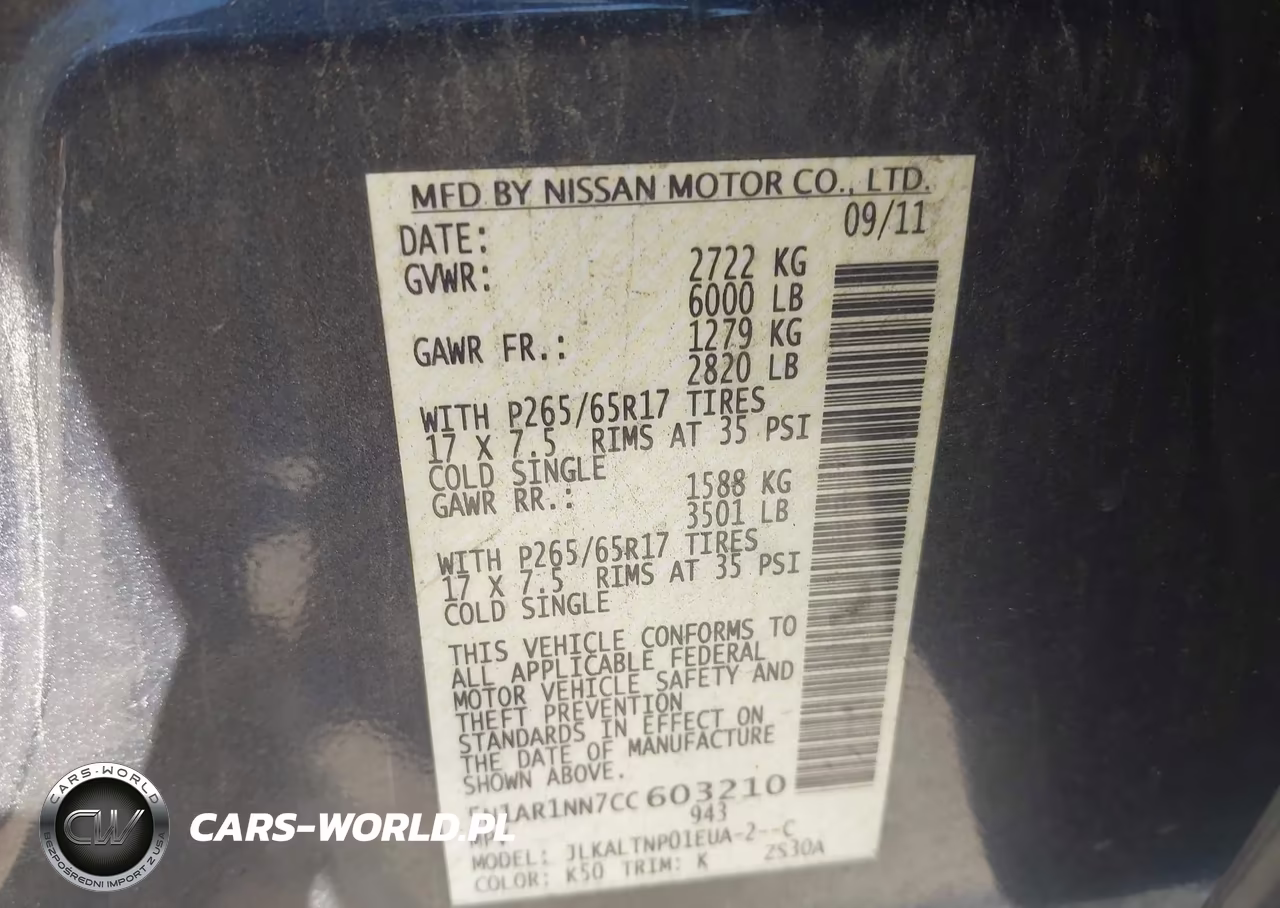 2012 Nissan Pathfinder Sv VIN:5N1AR1NN7CC603210 - 9