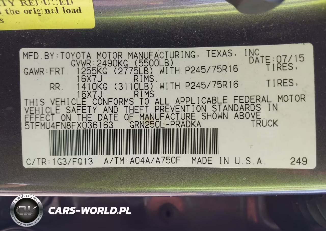 2015 Toyota Tacoma Base V6 VIN:5TFMU4FN8FX036163 - 9