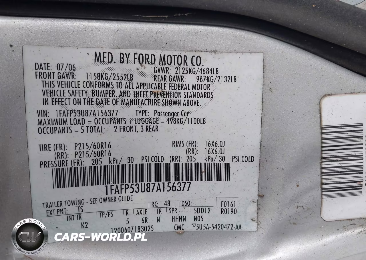 2007 Ford Taurus Se VIN:1FAFP53U87A156377 - 9