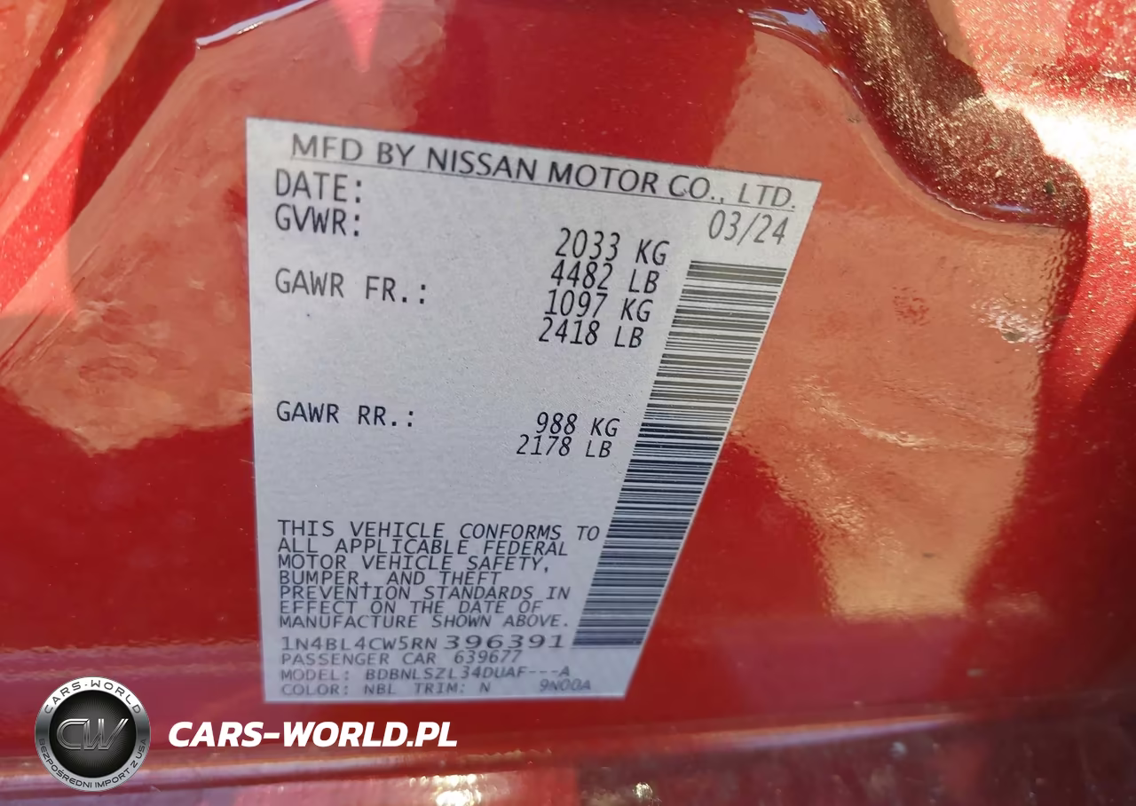 2024 Nissan Altima Sr Intelligent Awd VIN:1N4BL4CW5RN396391 - 9