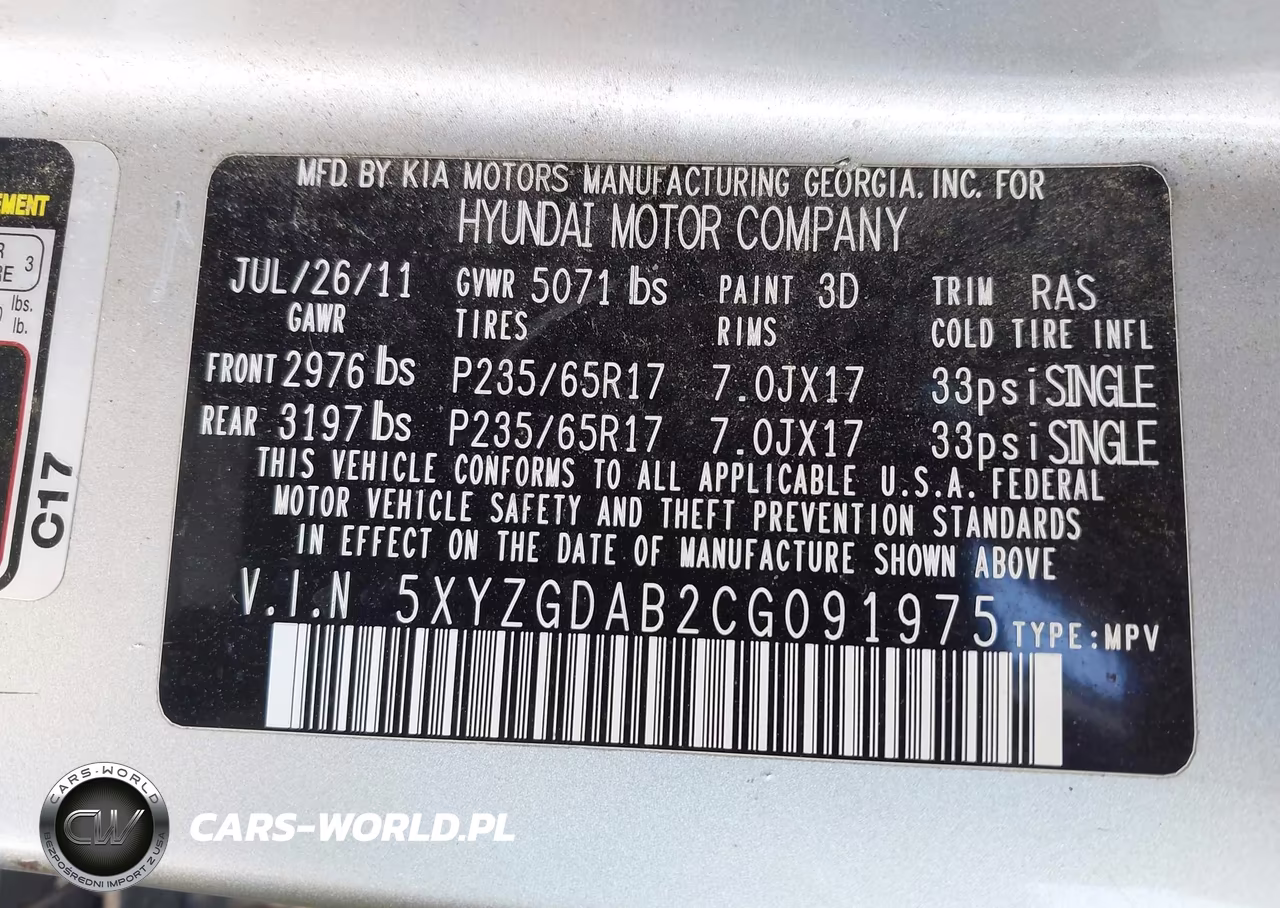 2012 Hyundai Santa Fe Gls VIN:5XYZGDAB2CG091975 - 9