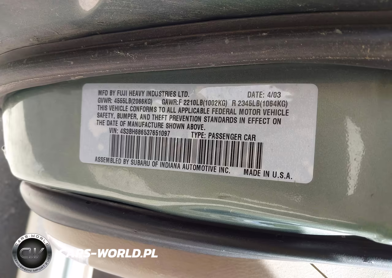2003 Subaru Outback Limited VIN:4S3BH686537651097 - 9