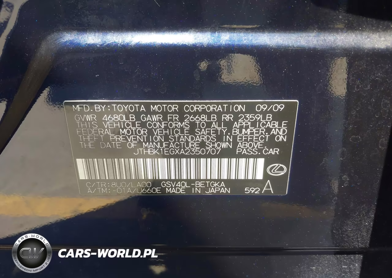 2010 Lexus Es 350 VIN:JTHBK1EGXA2350707 - 9