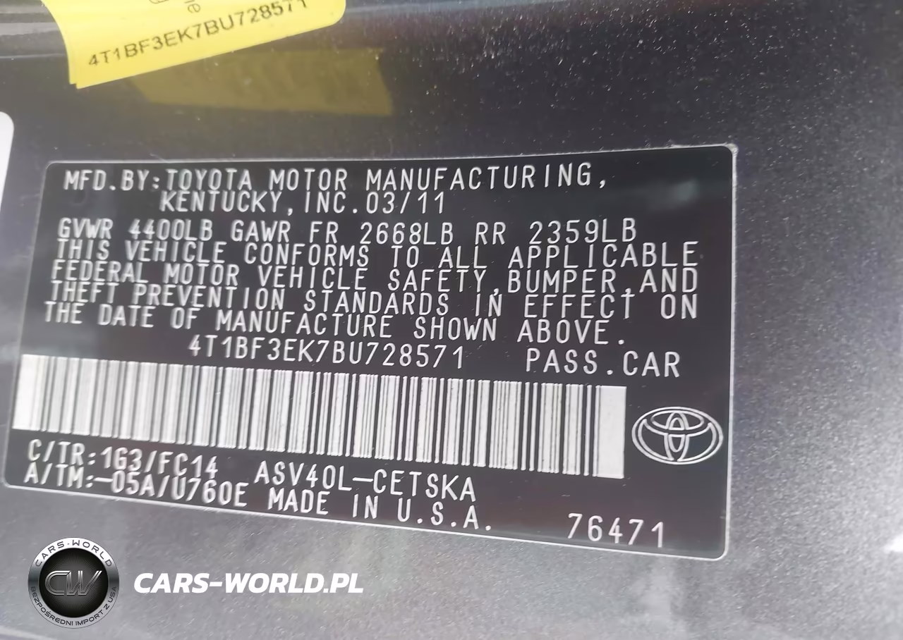 2011 Toyota Camry Se VIN:4T1BF3EK7BU728571 - 9