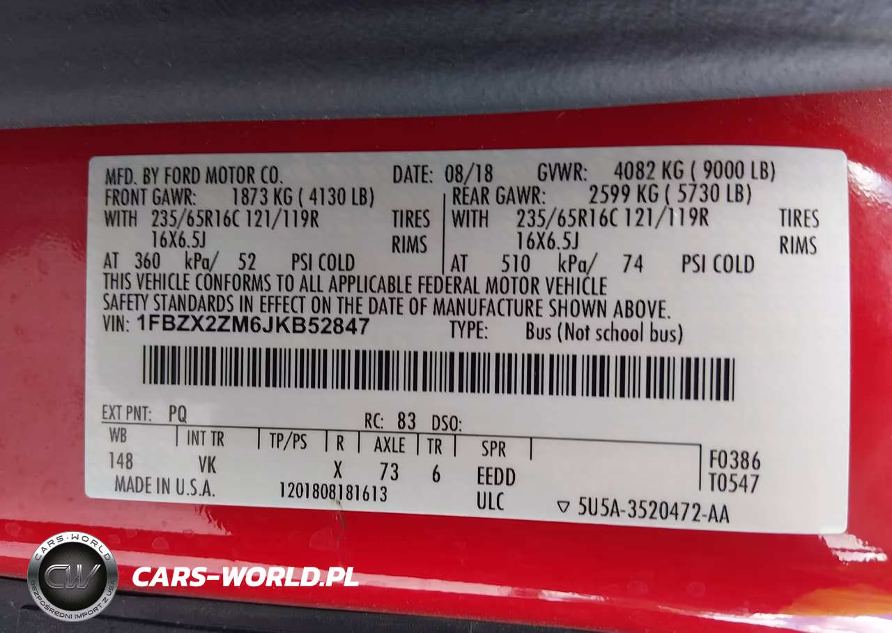 2018 Ford Transit-350 Xl-Xlt VIN:1FBZX2ZM6JKB52847 - 9