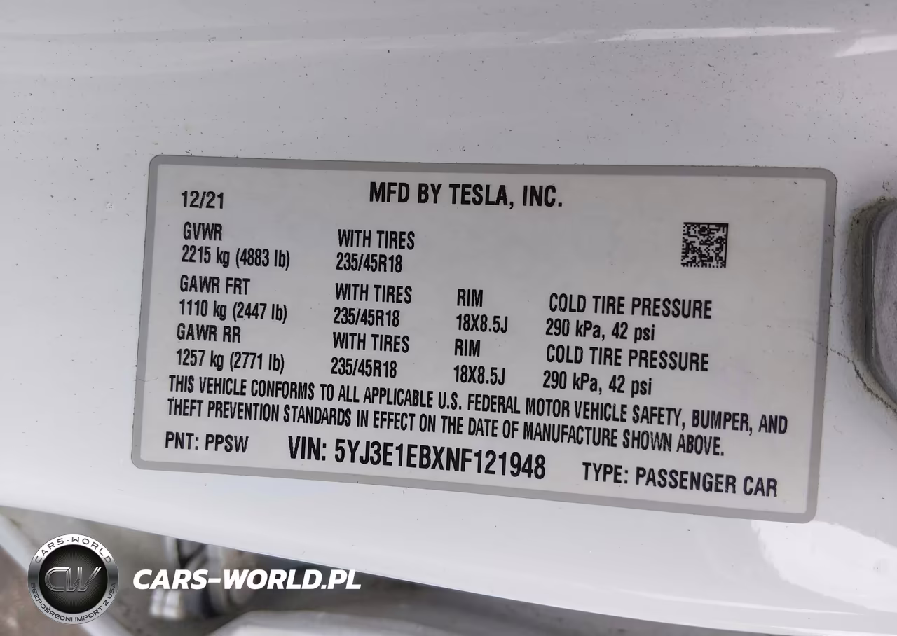 2022 Tesla Model 3 Long Range Dual Motor All-Wheel Drive VIN:5YJ3E1EBXNF121948 - 9