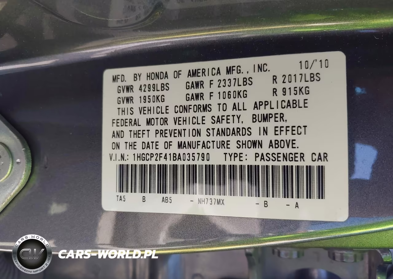 2011 Honda Accord 2.4 Lx-P VIN:1HGCP2F41BA035790 - 9
