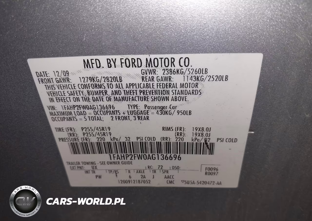 2010 Ford Taurus Limited VIN:1FAHP2FW0AG136696 - 9