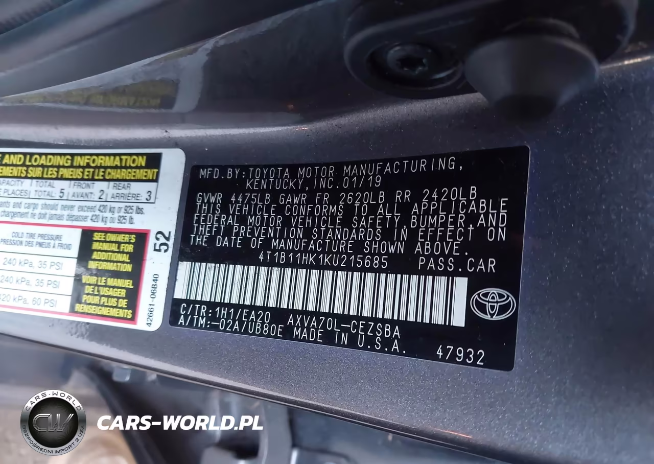 2019 Toyota Camry Se VIN:4T1B11HK1KU215685 - 9