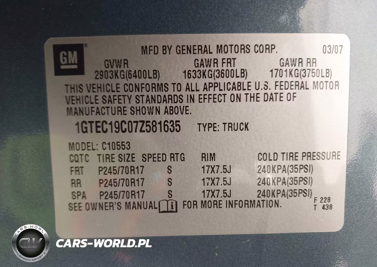 2007 GMC Sierra 1500 Work Truck VIN:1GTEC19C07Z581635 - 9