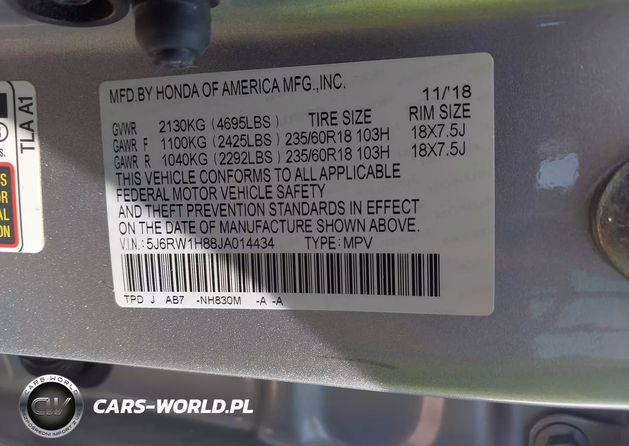2018 Honda Cr-V Ex-L-Ex-L Navi VIN:5J6RW1H88JA014434 - 9
