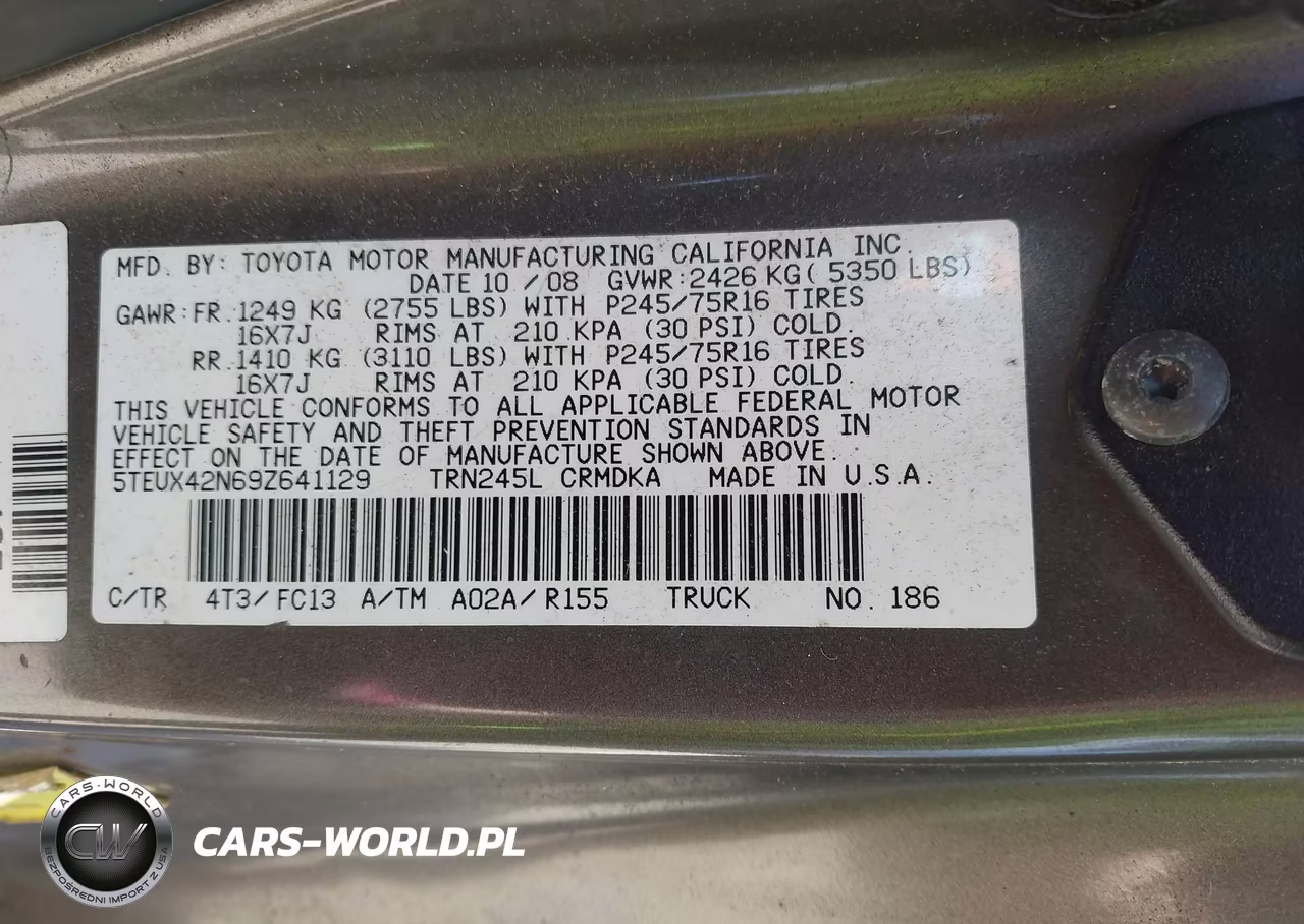 2009 Toyota Tacoma VIN:5TEUX42N69Z641129 - 9