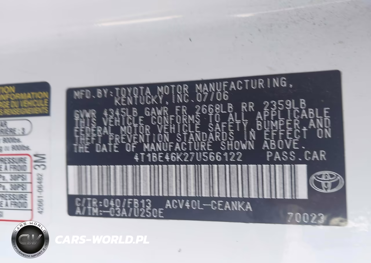 2007 Toyota Camry Le VIN:4T1BE46K27U566122 - 9