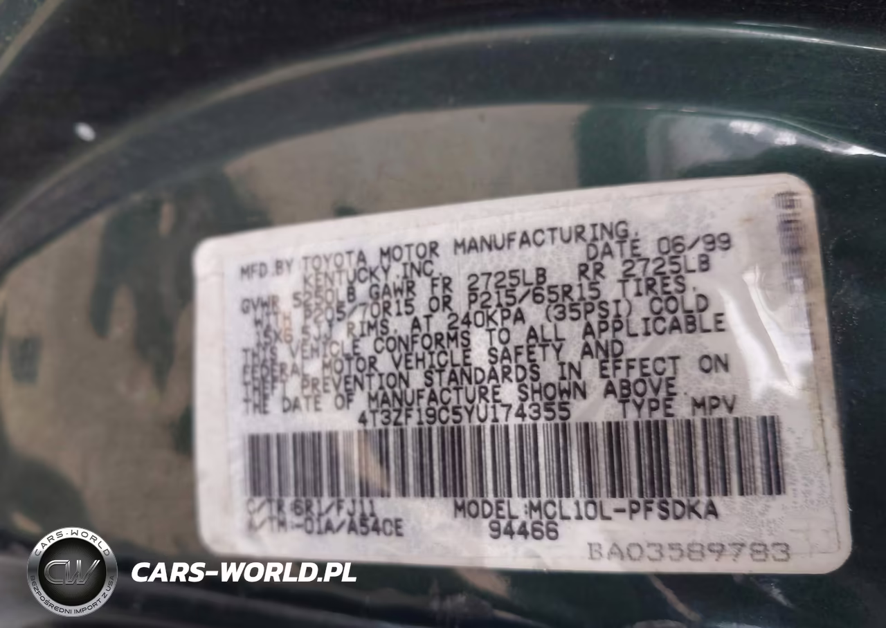 2000 Toyota Sienna Ce VIN:4T3ZF19C5YU174355 - 9