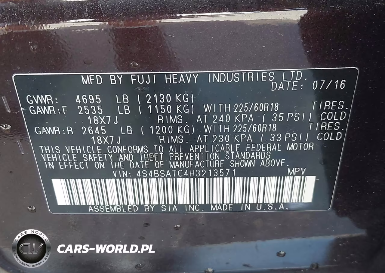 2017 Subaru Outback 2.5I Touring VIN:4S4BSATC4H3213571 - 9