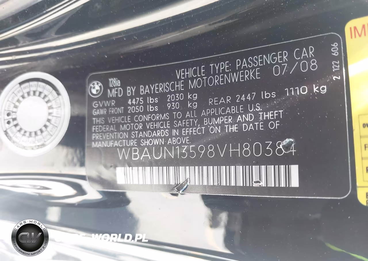 2008 BMW 128I VIN:WBAUN13598VH80384 - 9