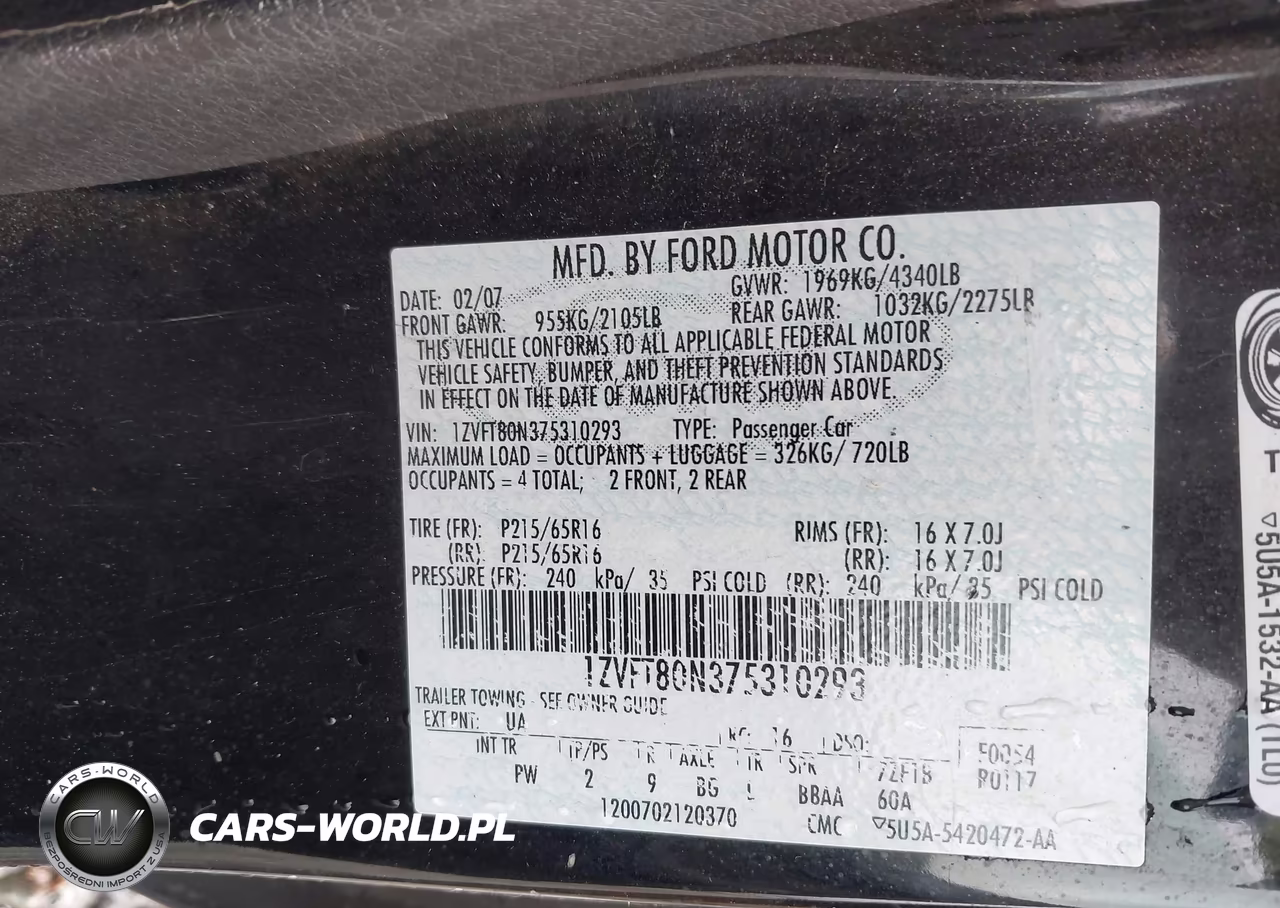 2007 Ford Mustang V6 Deluxe-V6 Premium VIN:1ZVFT80N375310293 - 9