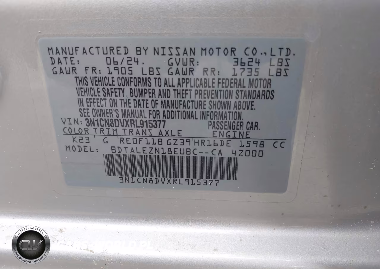 2024 Nissan Versa 1.6 S VIN:3N1CN8DVXRL915377 - 9