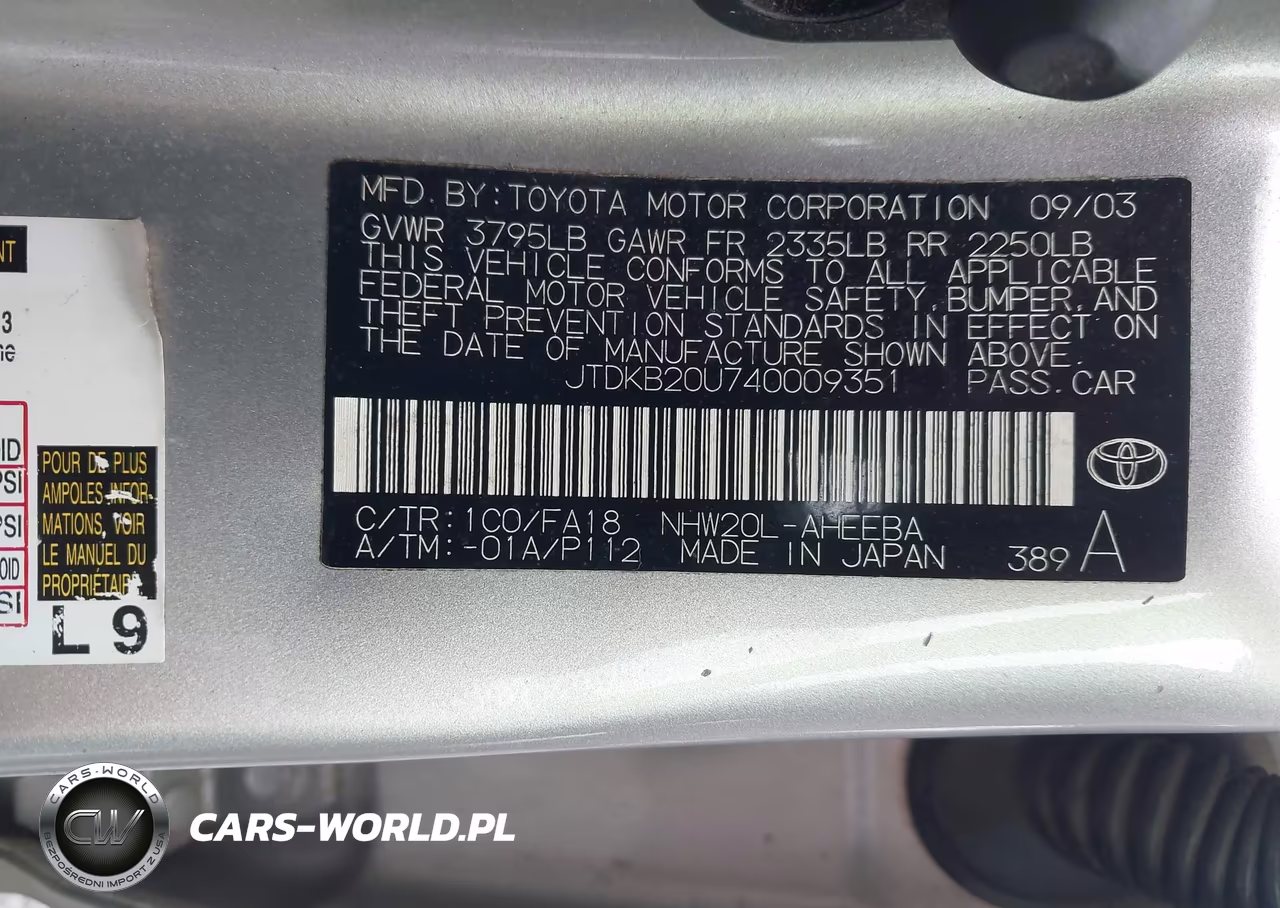 2004 Toyota Prius VIN:JTDKB20U740009351 - 9
