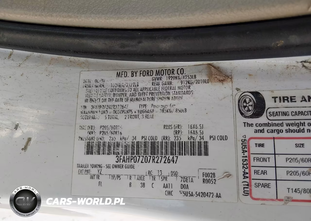 2007 Ford Fusion Se VIN:3FAHP07Z07R272647 - 9